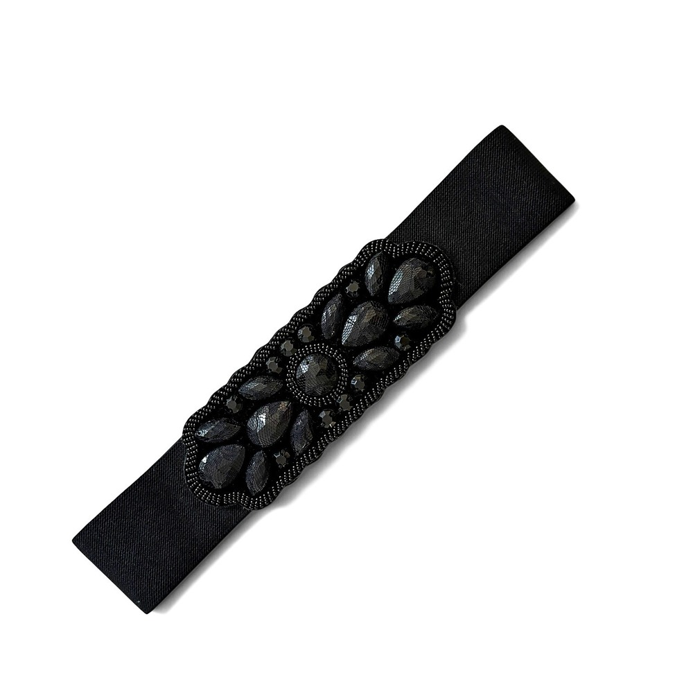 Y2K Black Beaded Stretch Cinch Belt Faceted Stone Whimsigoth Gothic Size S/M